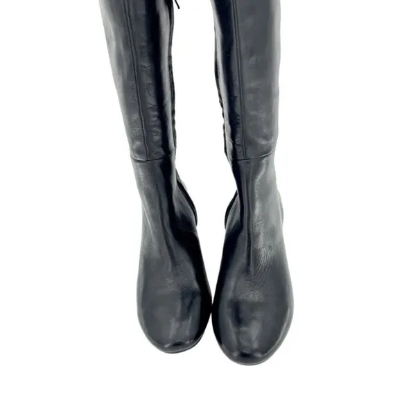 Aldo Boots Leather Heeled Knee High Boots Black Tall Block Heel  Sz 6 New