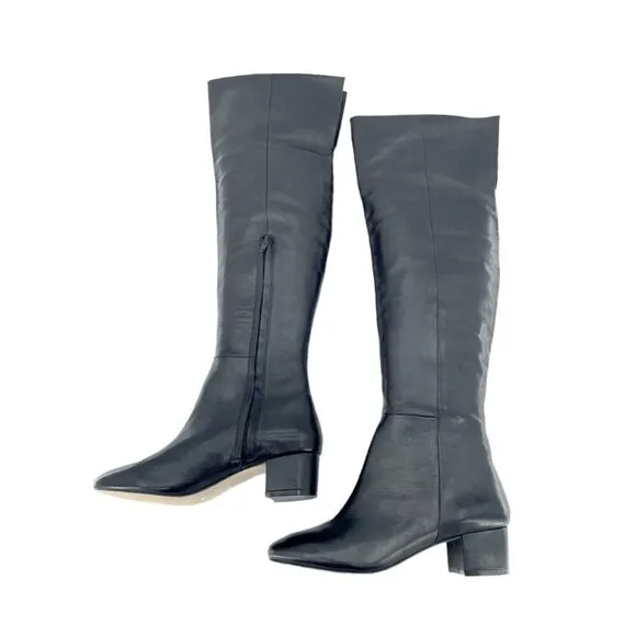 Aldo Boots Leather Heeled Knee High Boots Black Tall Block Heel  Sz 6 New