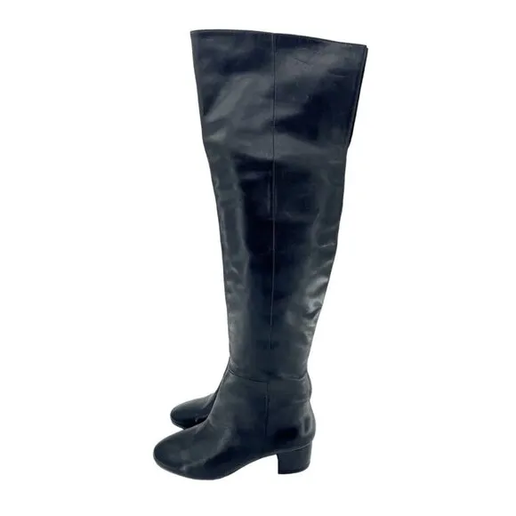 Aldo Boots Leather Heeled Knee High Boots Black Tall Block Heel  Sz 6 New