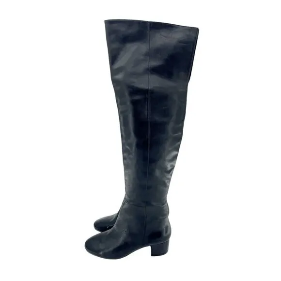 Aldo Boots Leather Heeled Knee High Boots Black Tall Block Heel  Sz 6 New