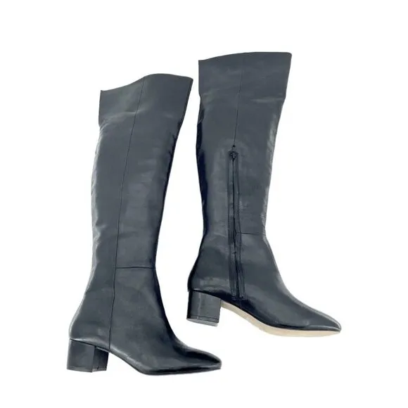 Aldo Boots Leather Heeled Knee High Boots Black Tall Block Heel  Sz 6 New