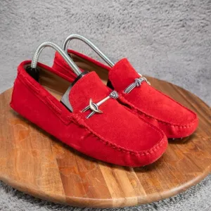 ALDO red Suede Blue Striped Anchor Nautical Buckle Mocs Loafers. Mens 8.5