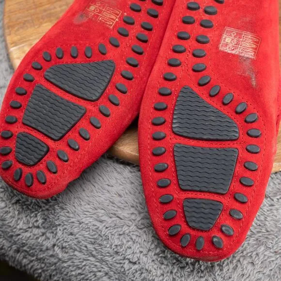 ALDO red Suede Blue Striped Anchor Nautical Buckle Mocs Loafers. Mens 8.5