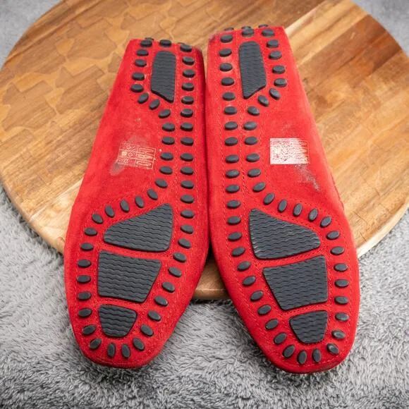 ALDO red Suede Blue Striped Anchor Nautical Buckle Mocs Loafers. Mens 8.5