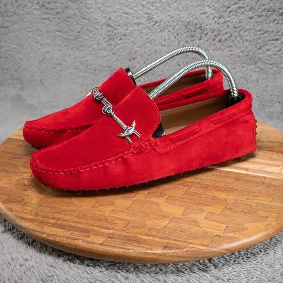 ALDO red Suede Blue Striped Anchor Nautical Buckle Mocs Loafers. Mens 8.5