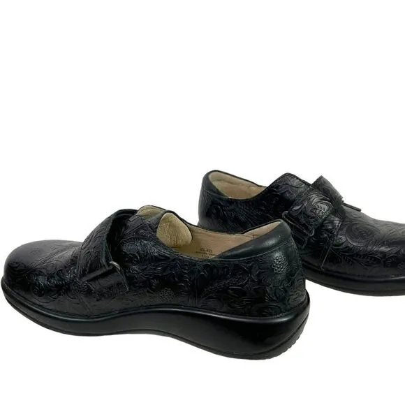 Alegria Joleen Black Leather Paisley Embossed Tooled Slip On Shoe EU 39, US 9M
