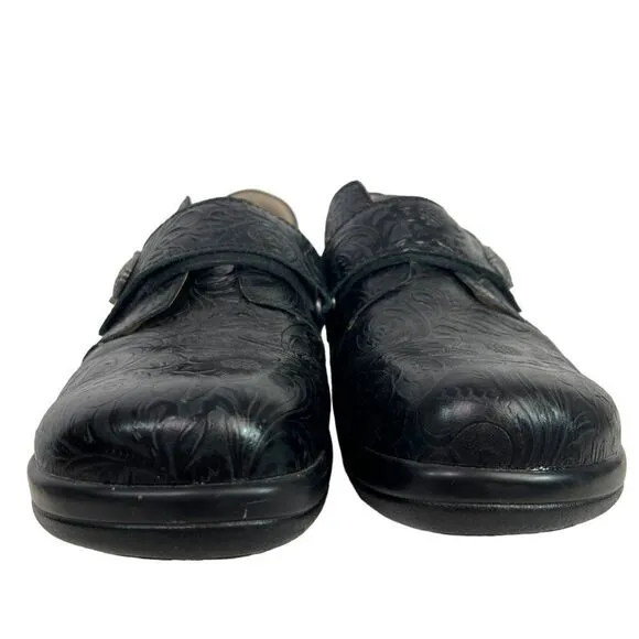Alegria Joleen Black Leather Paisley Embossed Tooled Slip On Shoe EU 39, US 9M