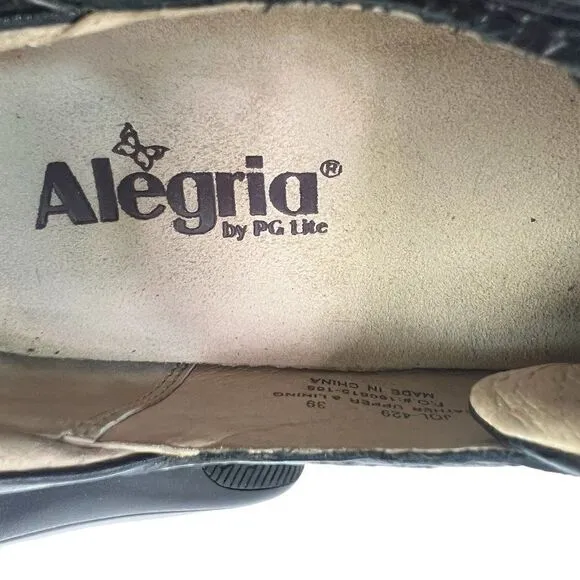 Alegria Joleen Black Leather Paisley Embossed Tooled Slip On Shoe EU 39, US 9M