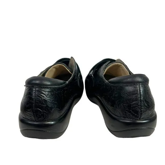 Alegria Joleen Black Leather Paisley Embossed Tooled Slip On Shoe EU 39, US 9M