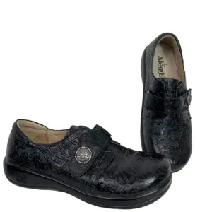 Alegria Joleen Black Leather Paisley Embossed Tooled Slip On Shoe EU 39, US 9M