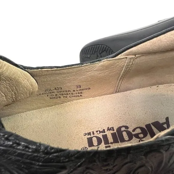 Alegria Joleen Black Leather Paisley Embossed Tooled Slip On Shoe EU 39, US 9M