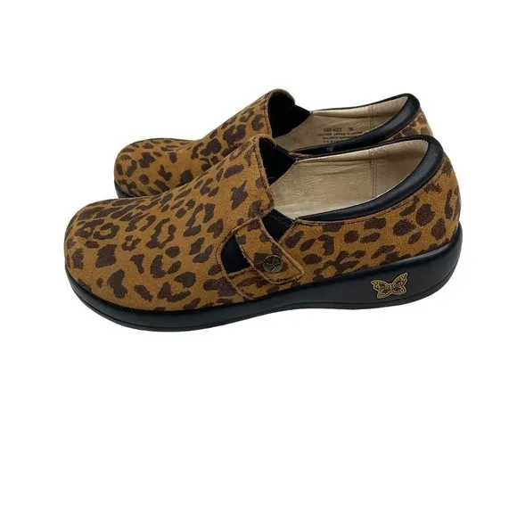 ALEGRIA Kar-402X Leather Slip-On Shoes With Double Gore Leopard Orange Black 38