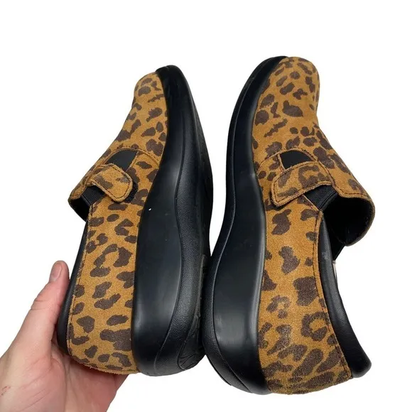ALEGRIA Kar-402X Leather Slip-On Shoes With Double Gore Leopard Orange Black 38