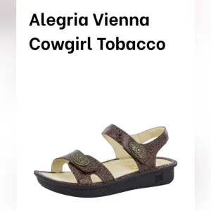 ALEGRIA Vienna Cowgirl Tobacco Brown Sandals Sz 37 US 7-7.5 Adj Straps