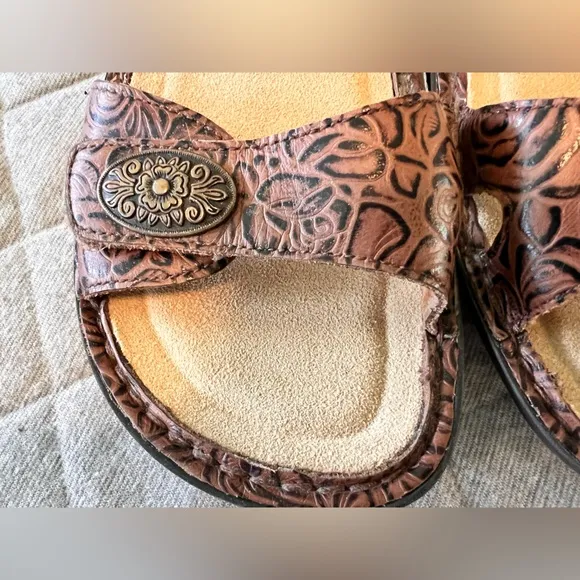 ALEGRIA Vienna Cowgirl Tobacco Brown Sandals Sz 37 US 7-7.5 Adj Straps