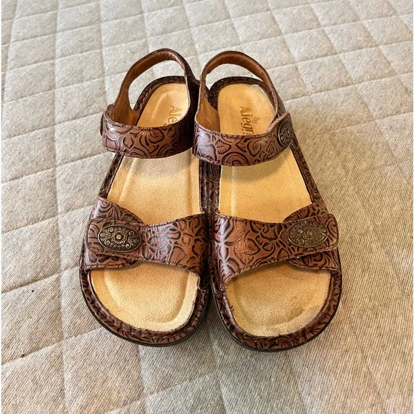 ALEGRIA Vienna Cowgirl Tobacco Brown Sandals Sz 37 US 7-7.5 Adj Straps
