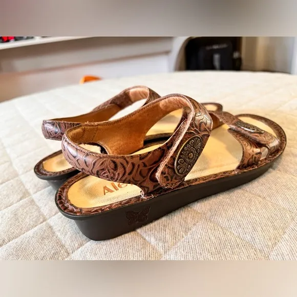 ALEGRIA Vienna Cowgirl Tobacco Brown Sandals Sz 37 US 7-7.5 Adj Straps