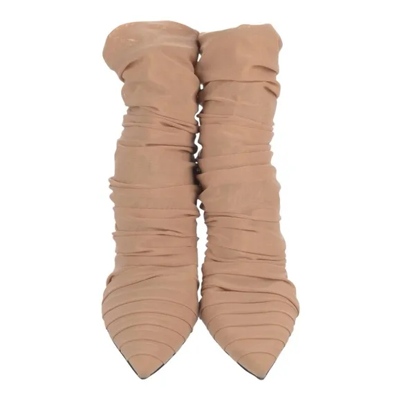 Alevi Women’s Neutral Pleated Accents Sock Boots Size: 9 | IT 39