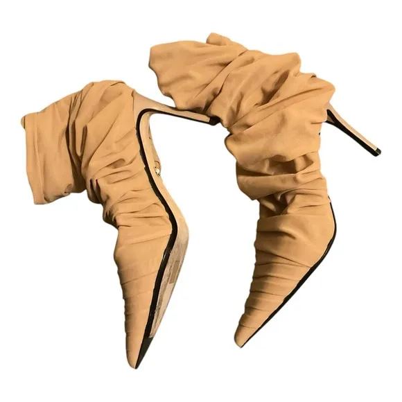 Alevi Women’s Neutral Pleated Accents Sock Boots Size: 9 | IT 39