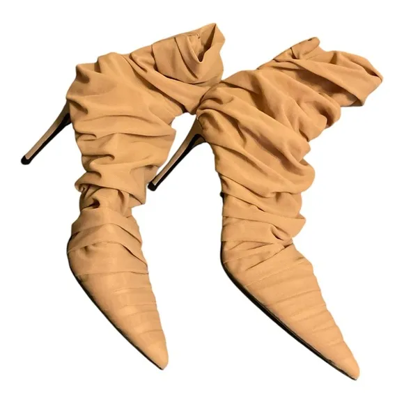 Alevi Women’s Neutral Pleated Accents Sock Boots Size: 9 | IT 39