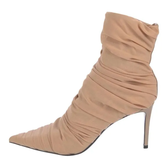Alevi Women’s Neutral Pleated Accents Sock Boots Size: 9 | IT 39