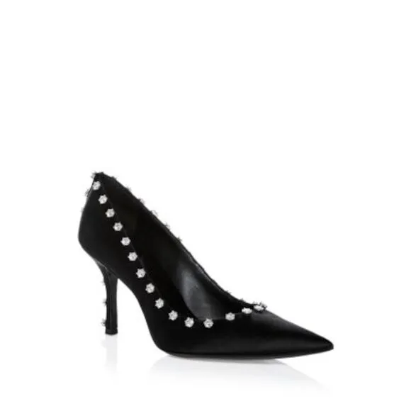 ALEXANDER WANG Womens Black Crystal Delphine 85 Stiletto Slip On Pumps Shoes 36