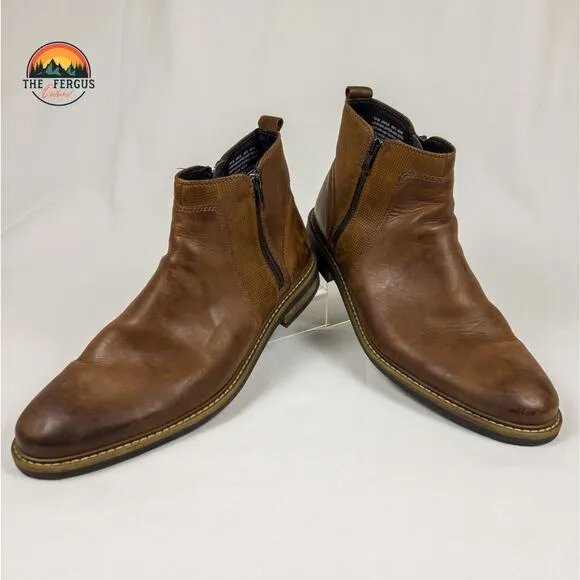 Alfani Jayce Brown Real Leather Zip Ankle Boots Made In Bangladesh Mens Size 13