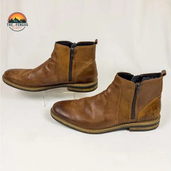 Alfani Jayce Brown Real Leather Zip Ankle Boots Made In Bangladesh Mens Size 13
