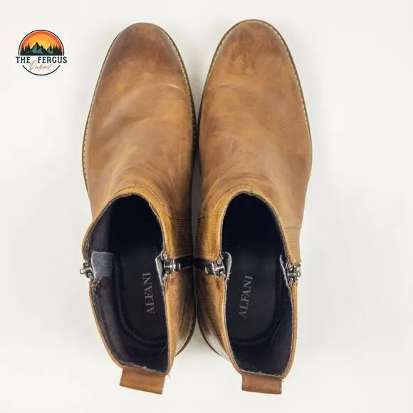 Alfani Jayce Brown Real Leather Zip Ankle Boots Made In Bangladesh Mens Size 13