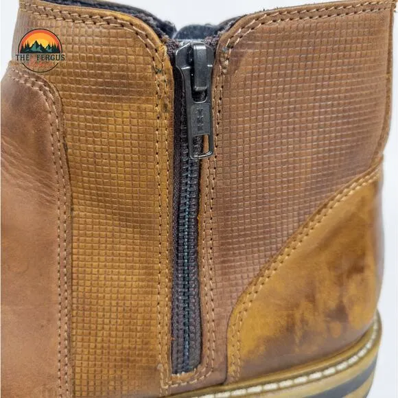 Alfani Jayce Brown Real Leather Zip Ankle Boots Made In Bangladesh Mens Size 13