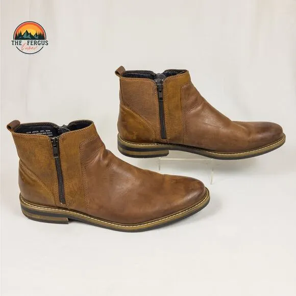 Alfani Jayce Brown Real Leather Zip Ankle Boots Made In Bangladesh Mens Size 13