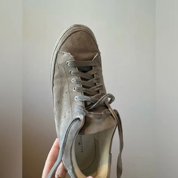 All Saints Women’s Trish Taupe Suede Platform Sneakers Size 9‎