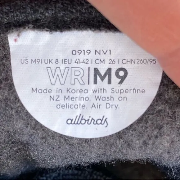 Allbirds Wool Runners Athletic Comfort Running Shoes Natural Black Heather Men 9