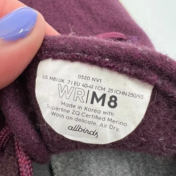 Allbirds Wool Runners Mens 8 Maroon Purple Athletic Running Shoes Sneakers