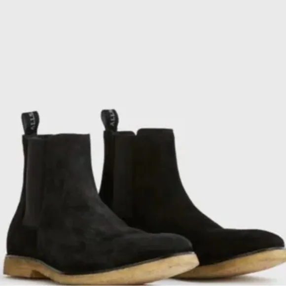 AllSaints Rhett Black Chelsea Suede Boots 45/12
