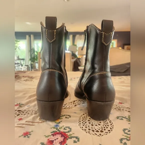 Alohas Buffalo Cowboy Western Leather Boots In Black And Silver Size 40
