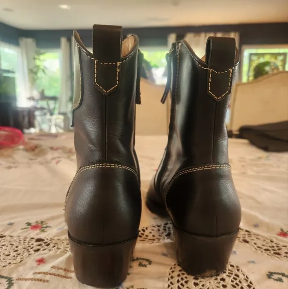 Alohas Buffalo Cowboy Western Leather Boots In Black And Silver Size 40