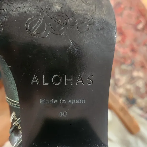 Alohas Buffalo Cowboy Western Leather Boots In Black And Silver Size 40