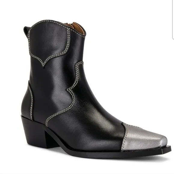 Alohas Buffalo Cowboy Western Leather Boots In Black And Silver Size 40
