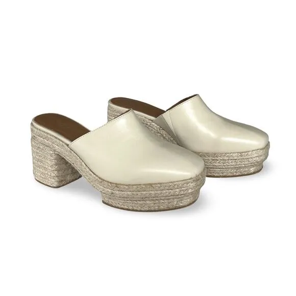 Alohas Free People Celeste Platform Clogs Size 6.5 EU 37 Ivory Cream Spain Made
