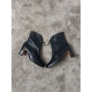 Amano Vintage 60s Black Leather Front Zip Up Ankle‎ Boots Steampunk Cosplay 9M
