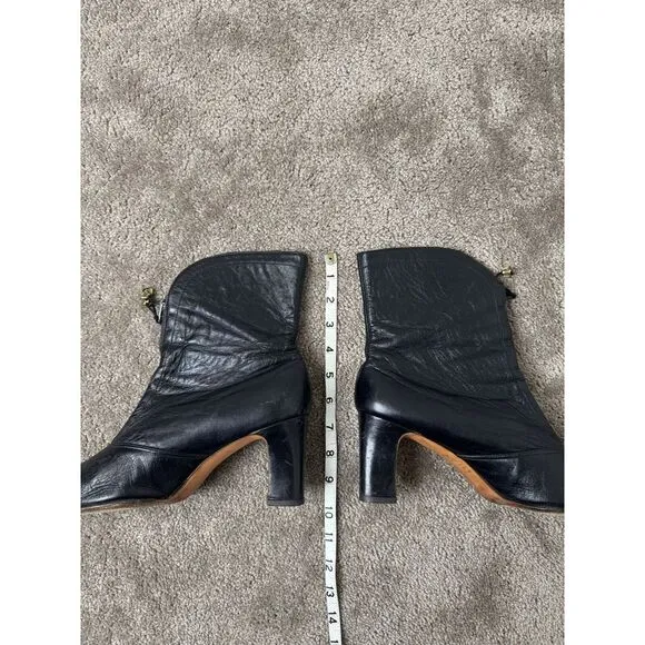 Amano Vintage 60s Black Leather Front Zip Up Ankle‎ Boots Steampunk Cosplay 9M