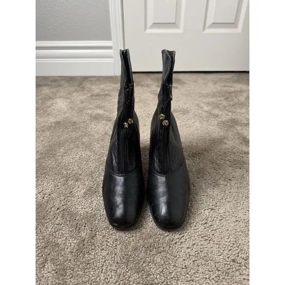 Amano Vintage 60s Black Leather Front Zip Up Ankle‎ Boots Steampunk Cosplay 9M