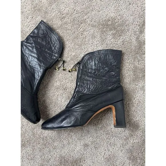 Amano Vintage 60s Black Leather Front Zip Up Ankle‎ Boots Steampunk Cosplay 9M