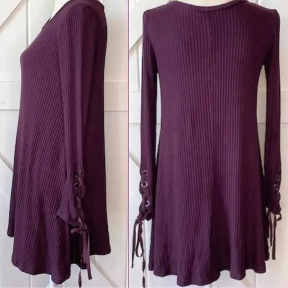 American Eagle | Soft &amp; Sexy plum plush sweater dress with ribbons size medium