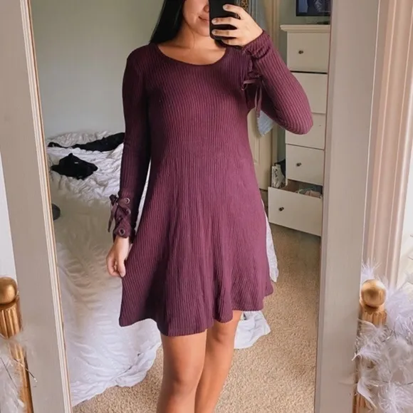 American Eagle | Soft &amp; Sexy plum plush sweater dress with ribbons size medium