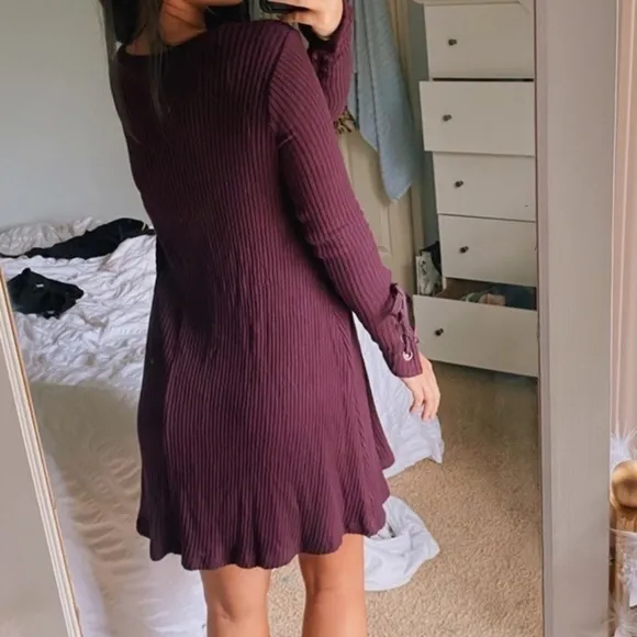 American Eagle | Soft &amp; Sexy plum plush sweater dress with ribbons size medium