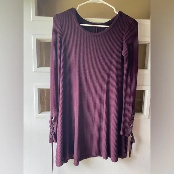 American Eagle | Soft &amp; Sexy plum plush sweater dress with ribbons size medium