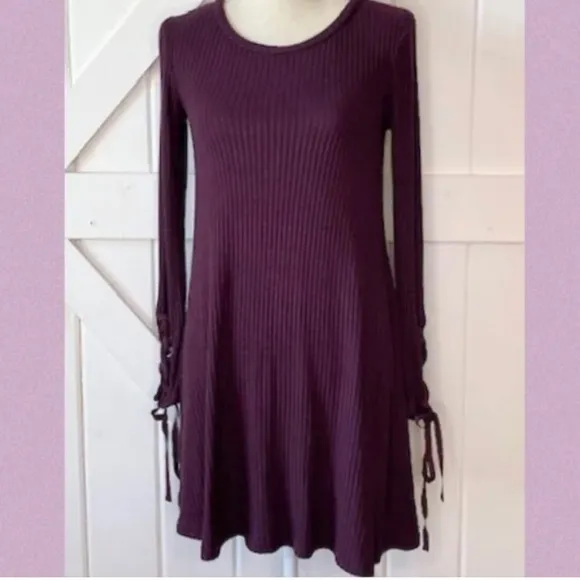 American Eagle | Soft &amp; Sexy plum plush sweater dress with ribbons size medium