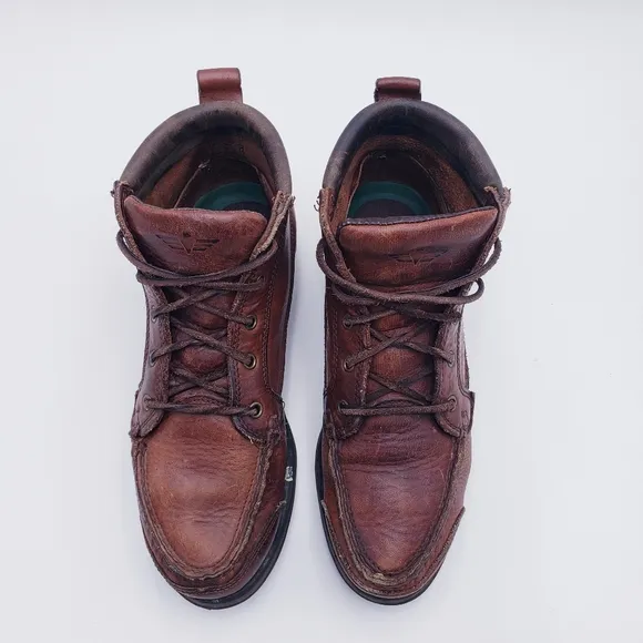 American Eagle Vintage Brown Leather Hiking Boots Waterproof Lace Up Size 9